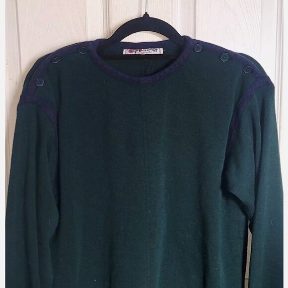 YSL Yves Saint Laurent Rive Gauche Vintage 80s Green Purple Sweater Top Sz 42 M - Picture 2 of 11